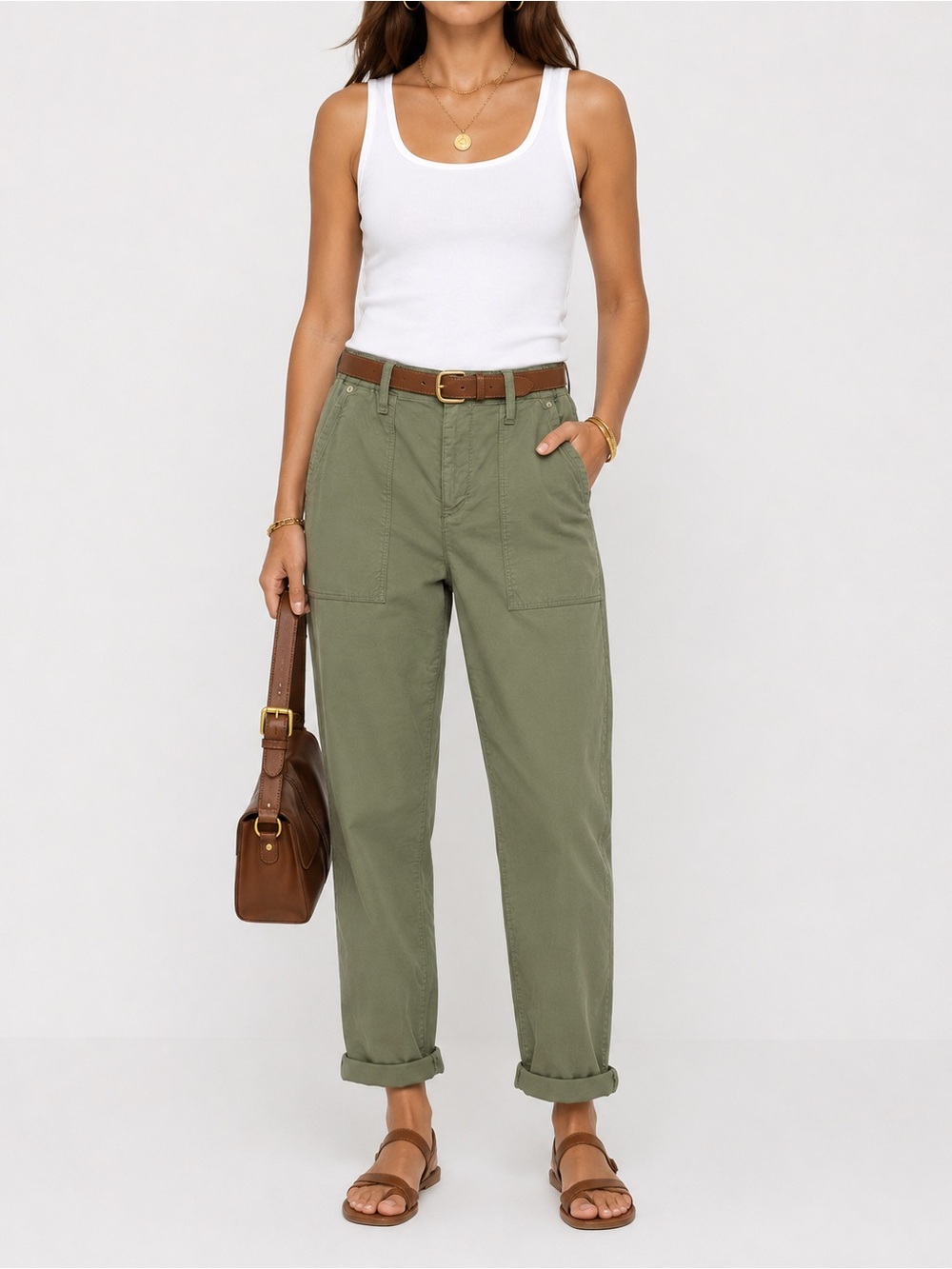 MAC Jeans Wanda Olive Utility Pants Size 8